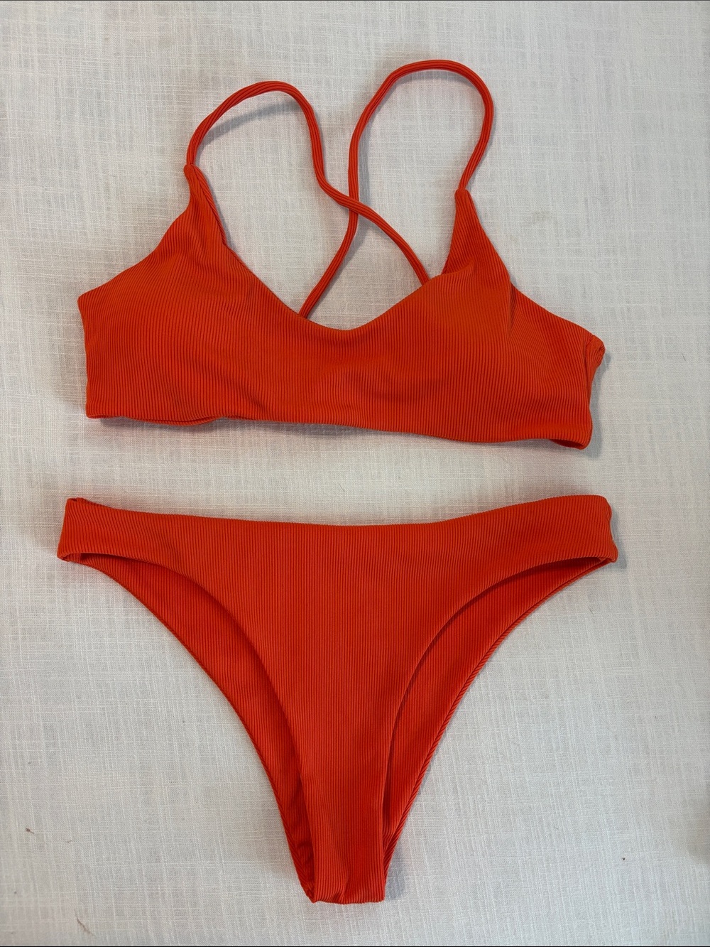 SHEIN Red Ribbed Crossback Bikini Set